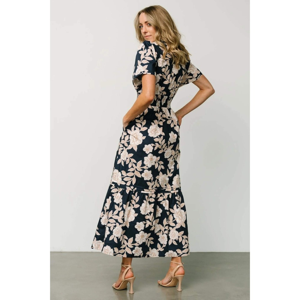 Baltic Born Vera Maxi Dress in Navy Floral Short Sleeve 100% Cotton / Size XL - Picture 6 of 16